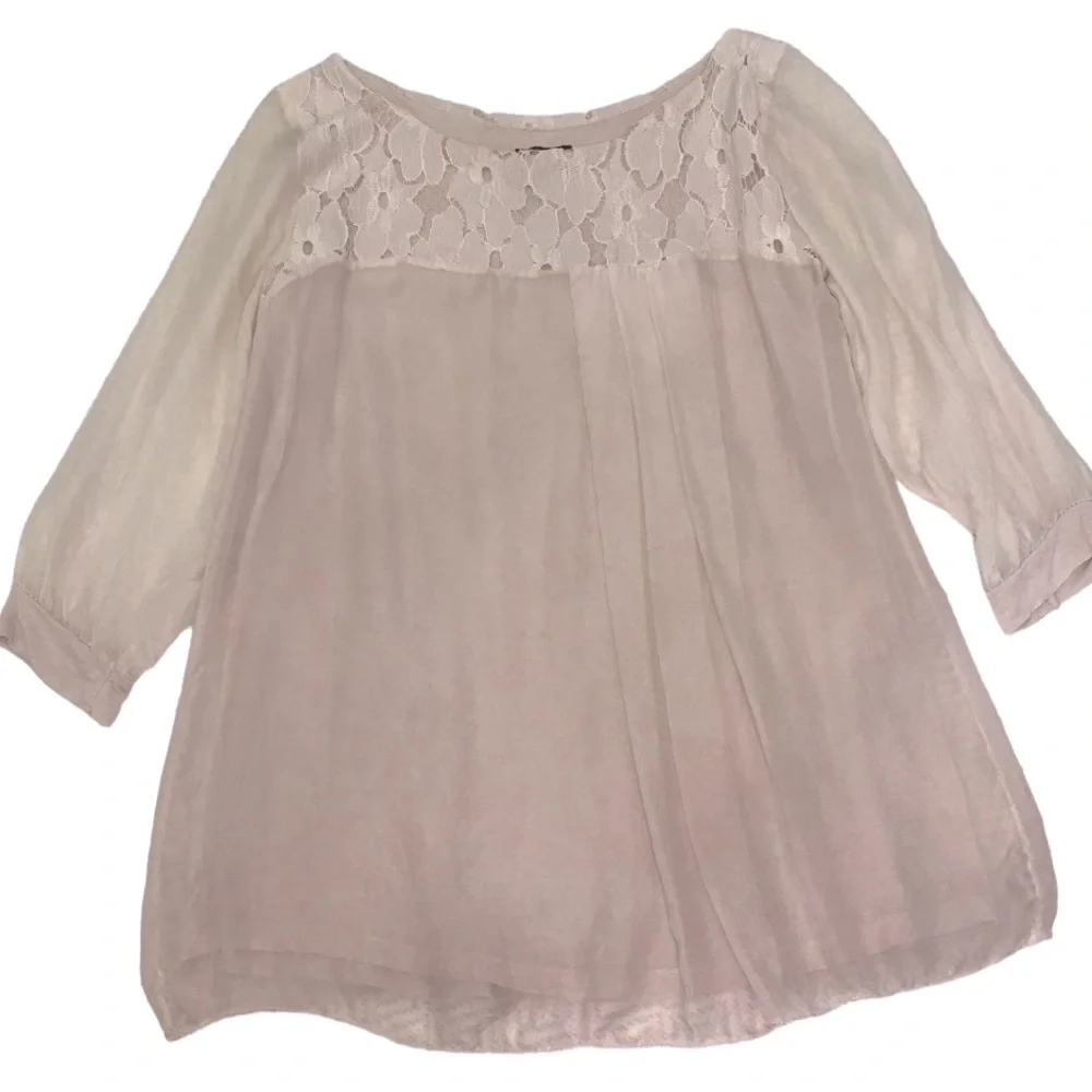 Amanti 100% Silk Blouse Made in Italy Lace Trim Top Size Small - Picture 8 of 15